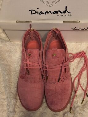 Diamond Supply Co. Women’s Pink Croc-Embossed Ankle Boots with Fringe